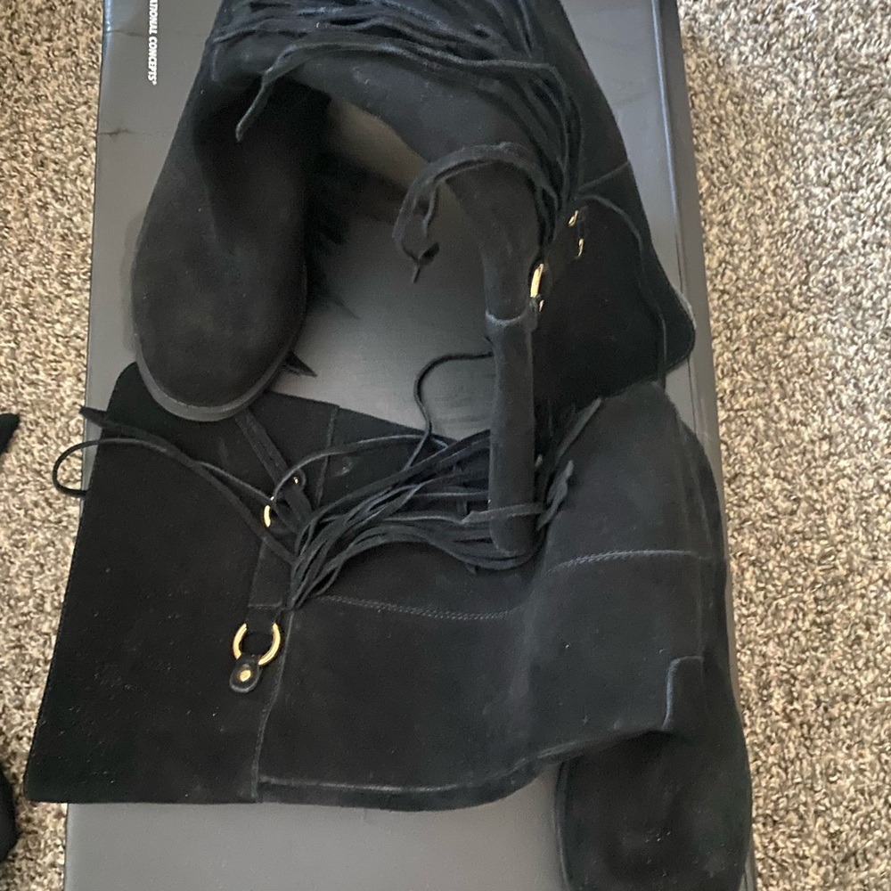 Black Suede Knee-High Boots